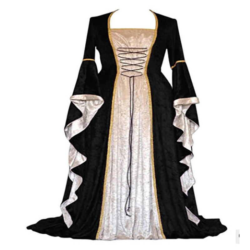 Medieval Renaissance Trumpet Sleeves Retro Long Style Vintage Dress ...