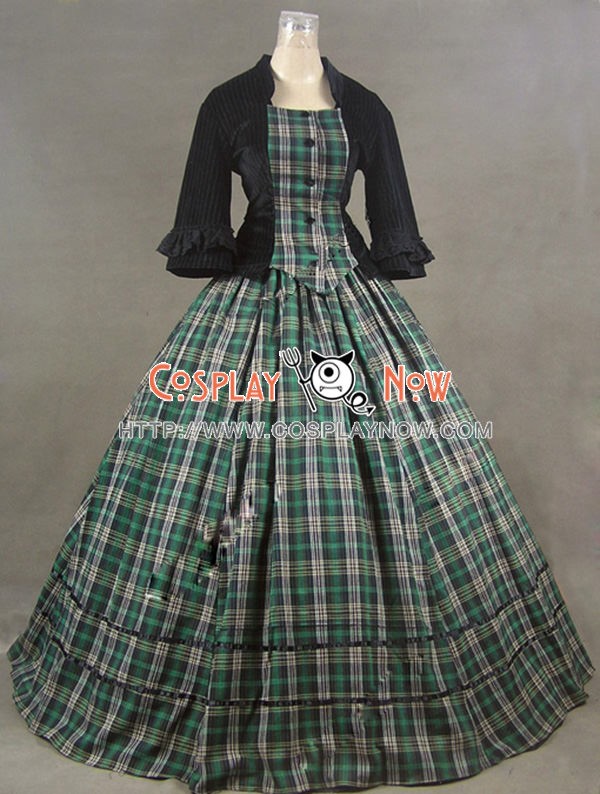 Civil War Victorian Tartan Ball Gown Day Dress Prom Cosplay