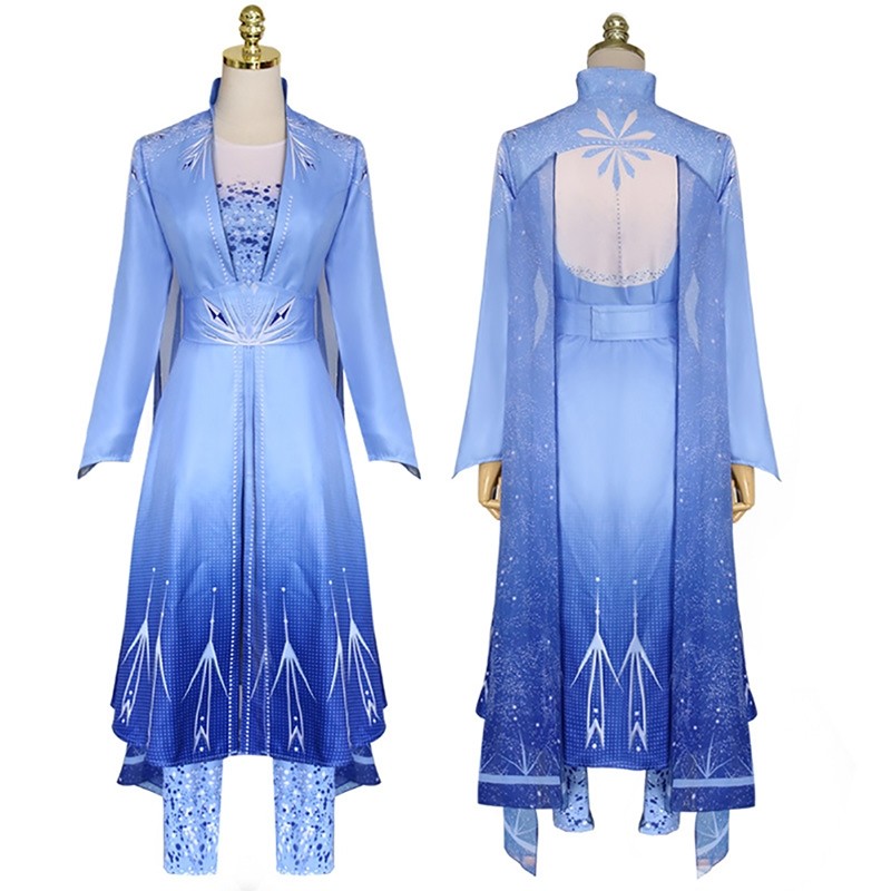 Frozen II Cosplay Princess Elsa Costume Blue Dress Full Set Halloween
